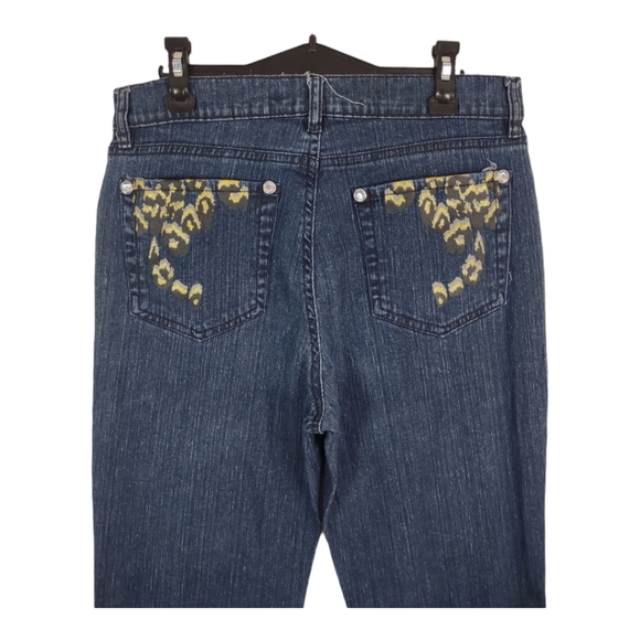 Jeanstar womens Dark Blue Denim Jeans Size 8P Embellished Painted Leopard - Picture 6 of 11